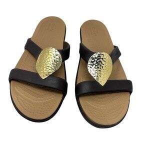Crocs Sanrah Hammered Tear Drop slides Sandal Women's Size 9 brown gold